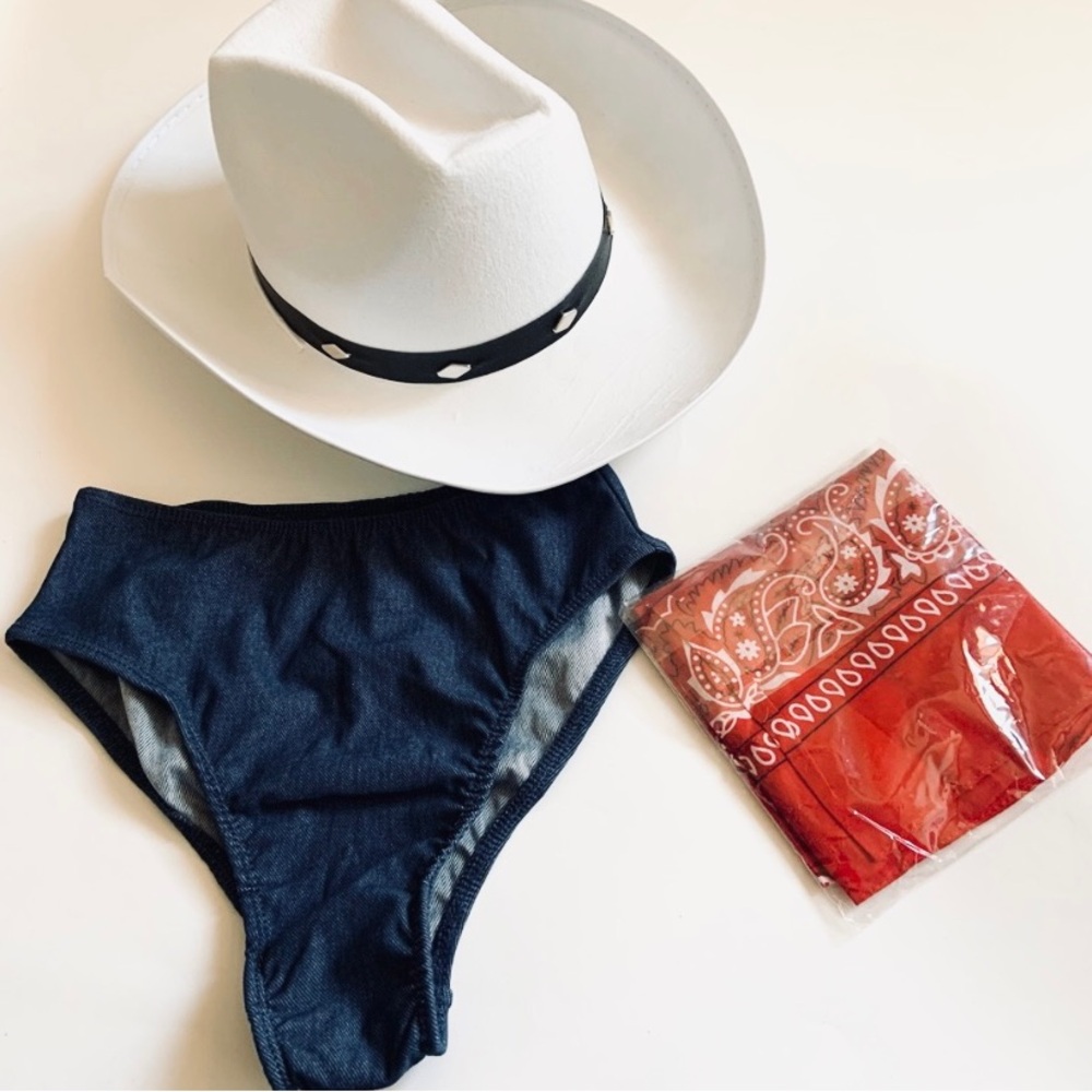 Women’s Cowgirl Accessories Hat Bandana Denim White Cowboy Hat Bottoms Small